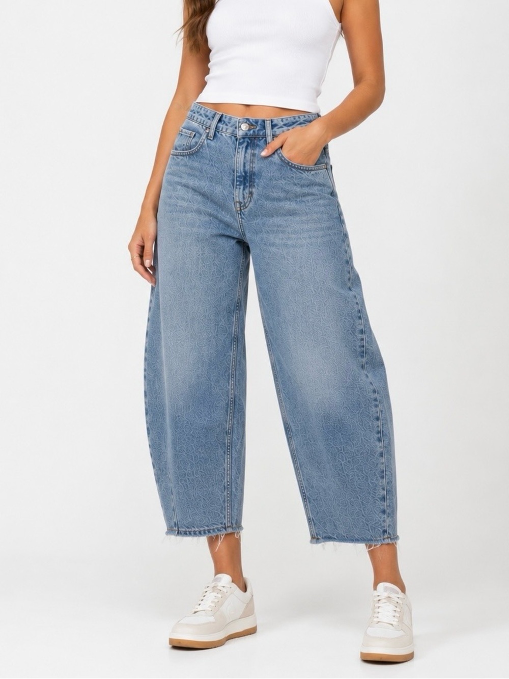 Zara Light Blue Wide-Cropped Jeans with Frayed Hem